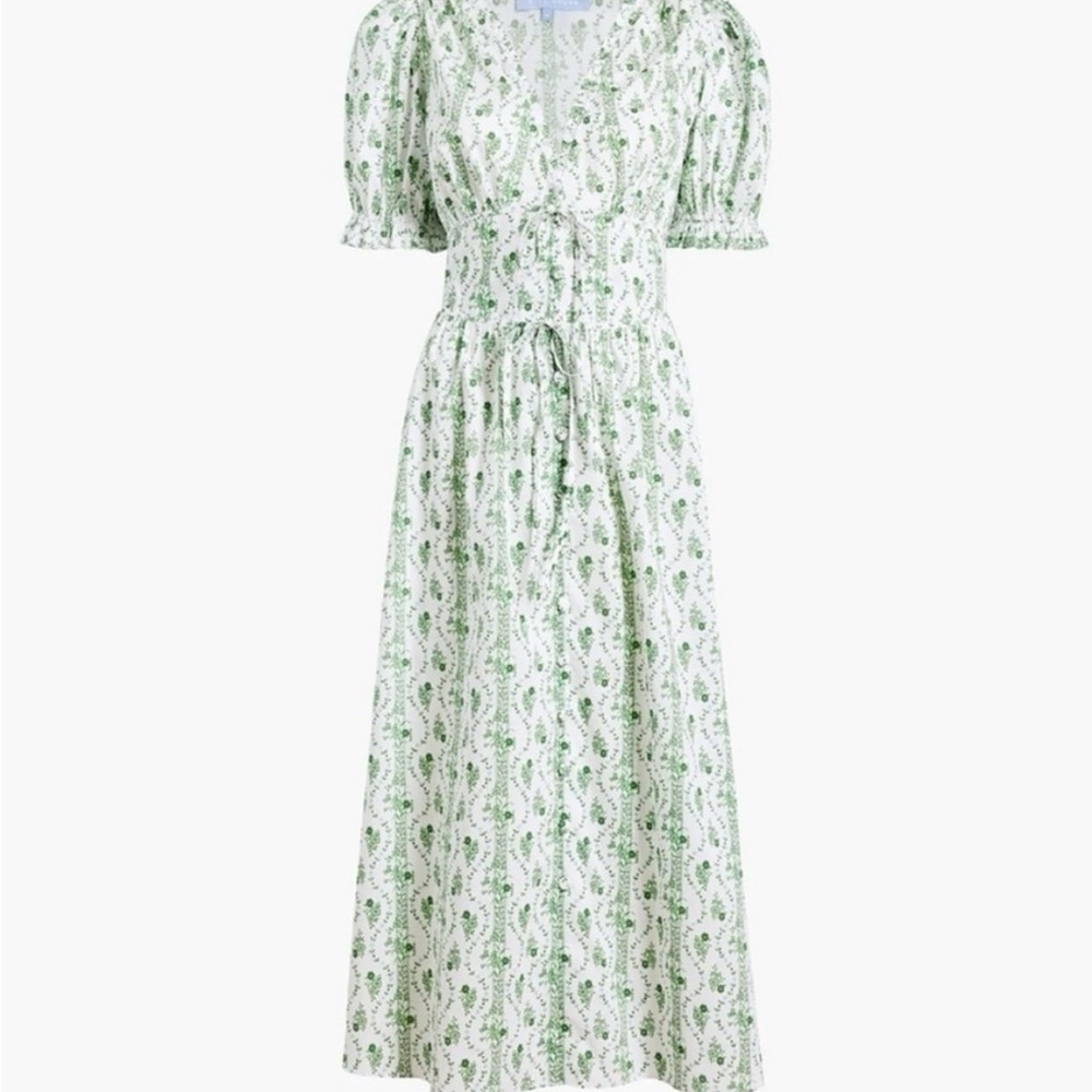 Hill House The Sabrina Dress in Green Vine Floral Print Cottagecore Cotton